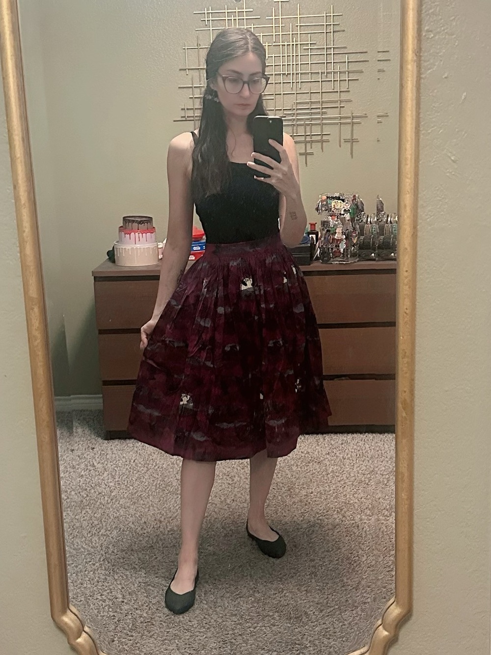 Halloween Bat skirt Maroon and Black